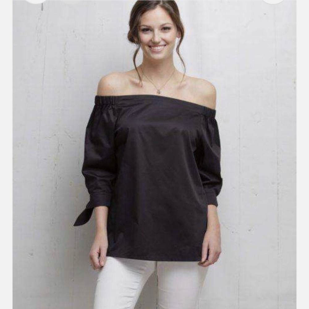 Tyler Boe Cali Top Blue Off Shoulder Cotton Size Small Adjustable Strap Bow slv - Picture 12 of 12